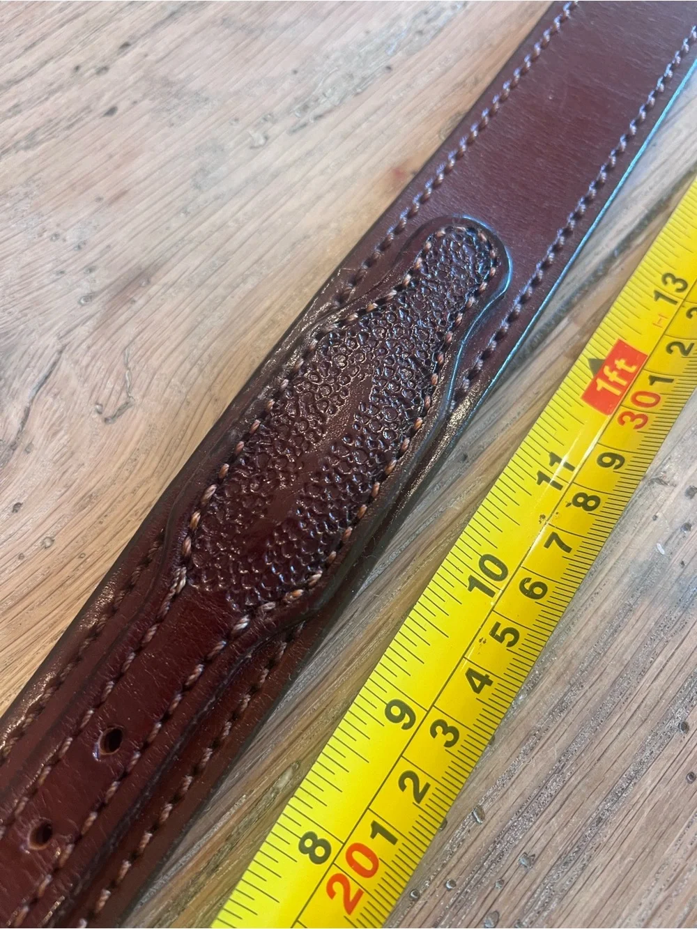 Men's Brown Leather Dress Belt with Polished Brass Buckle Fits 31” Waist Western